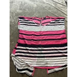 Torrid open back sheer pink black stripe‎ shirt cover up size 2